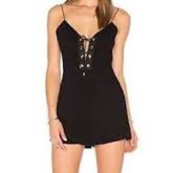 C/Meo Collective For The People Playsuit Ribbed Knit Black Lace Up Mini Romper M - Picture 3 of 12